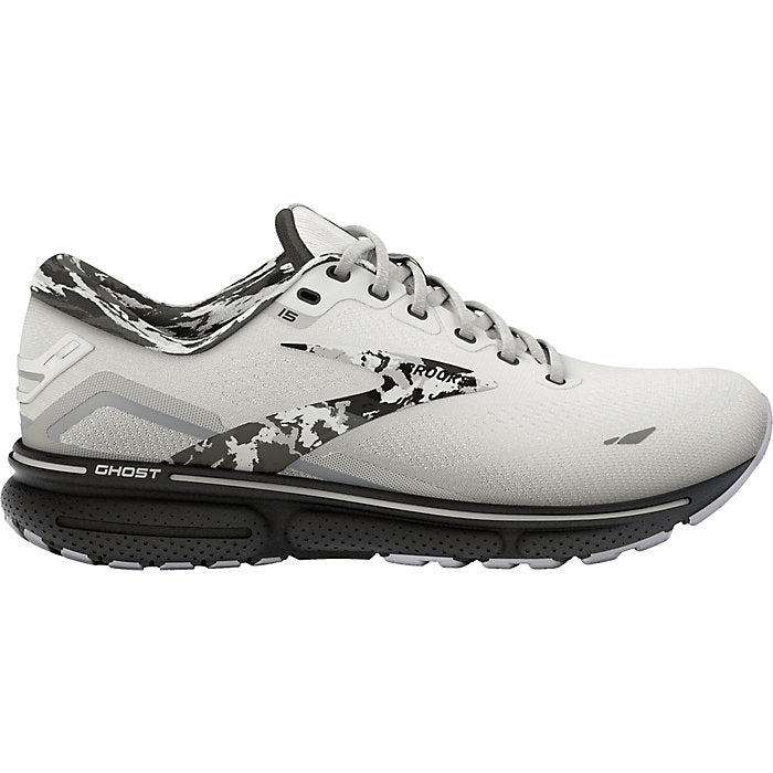 Men's Brooks Ghost 15, White/Ebony/Oyster, 8 D Medium