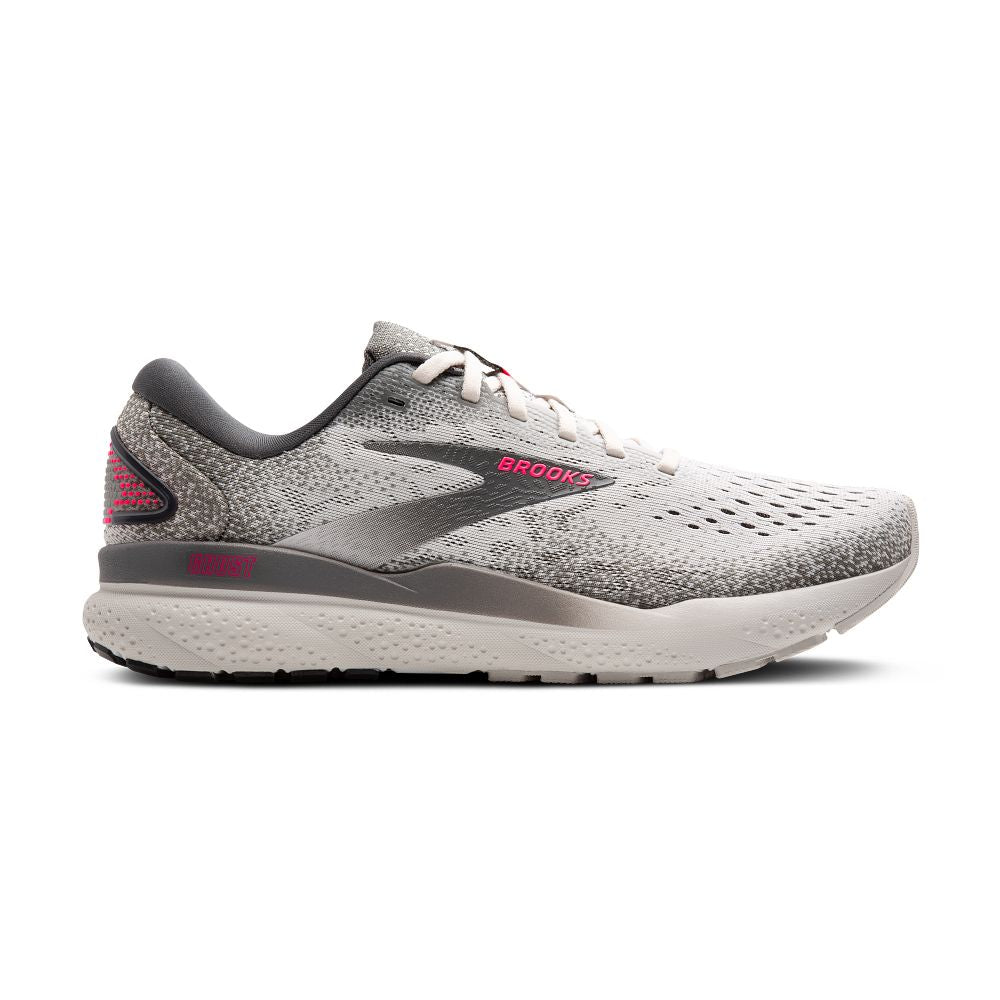 Women's Brooks Ghost 16, Grey/Gargoyle/Pink, 7.5 B Medium