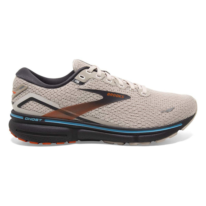 Men's Brooks Ghost 15, White Sand/Red Orange/Blue, 9.5 D Medium