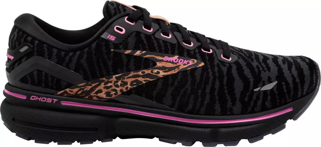 Women's Brooks Ghost 15, Black/Spring Crocus/Sunburn, 10.5 B Medium
