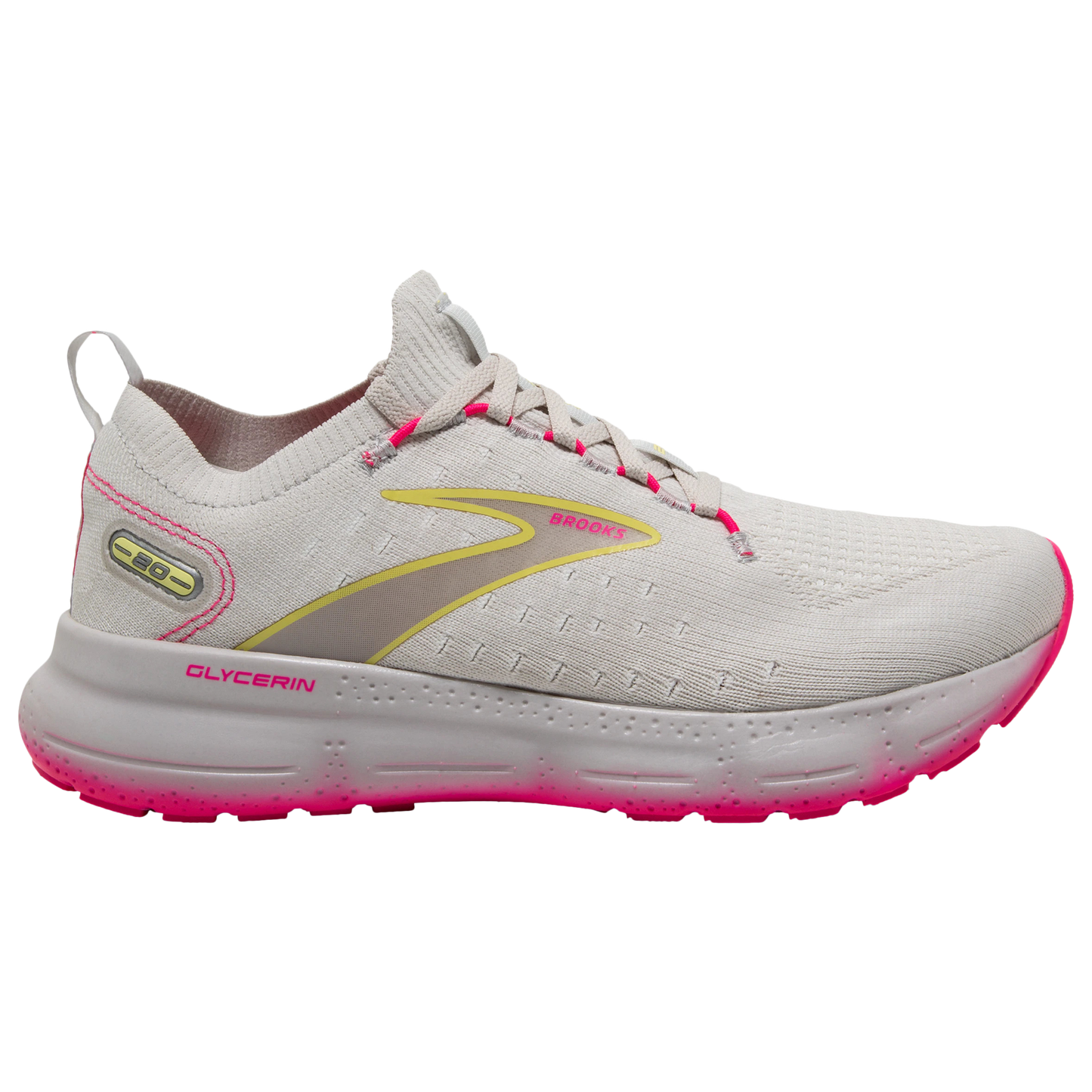 Women's Brooks Glycerin StealthFit 20, Grey/Yellow/Pink, 8.5 B Medium
