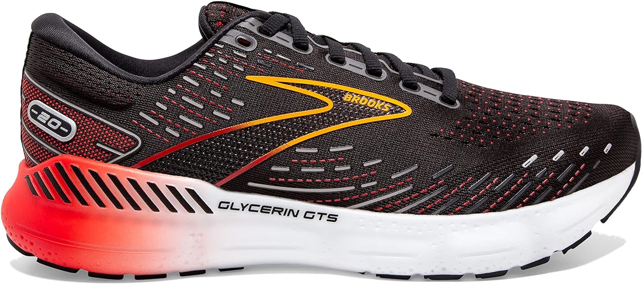 Men's Brooks Glycerin GTS 20, Black/Blackened Pearl/Fiery Red, 8.5 D Medium