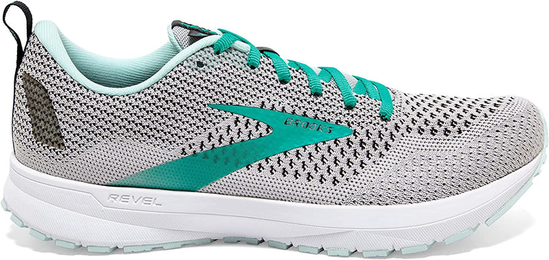 Women's Brooks Revel 4, Grey/Fair Aqua/Black, 11 B Medium