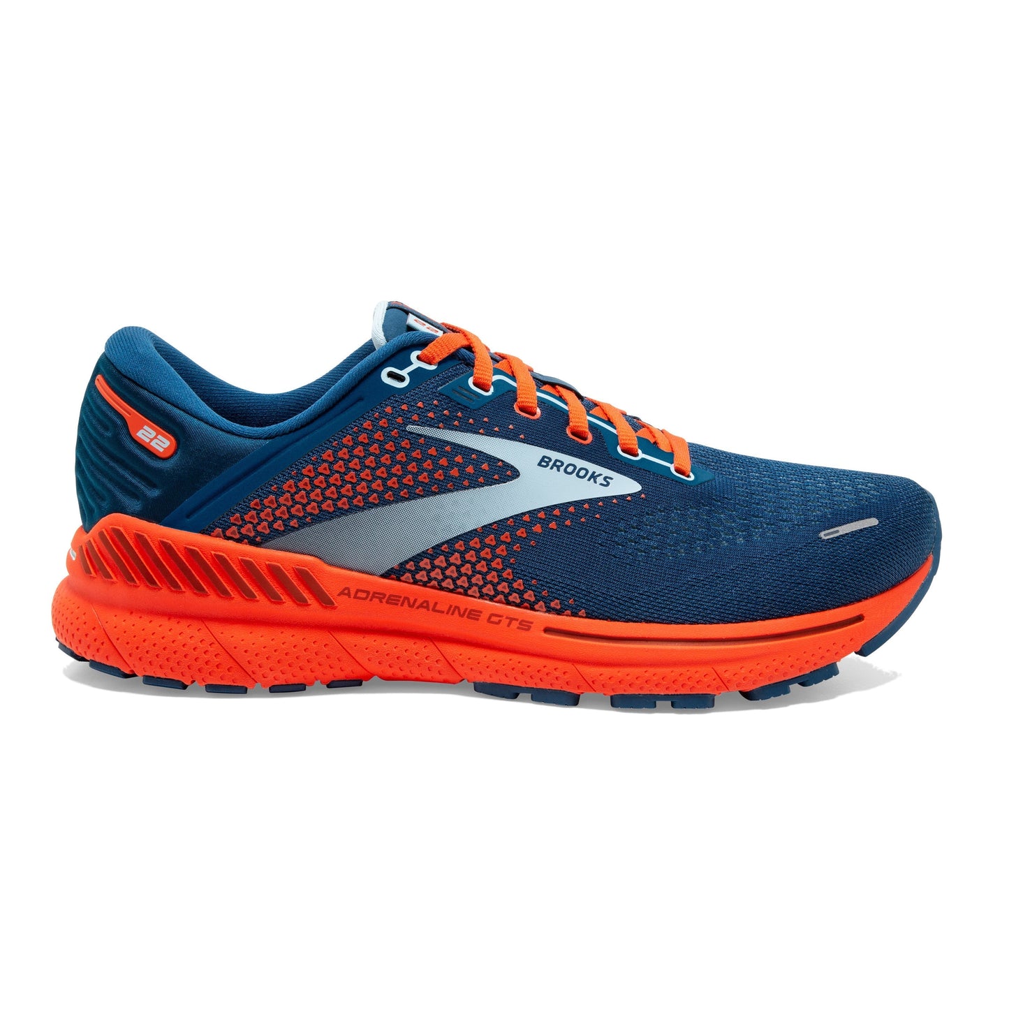 Men's Brooks Adrenaline GTS 22, Blue/Light Blue/Orange, 10 D Medium