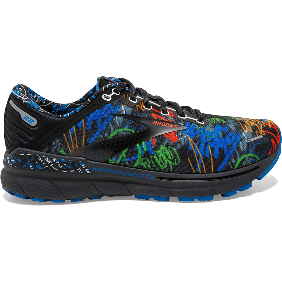 Men's Brooks Adrenaline GTS 22, Black/Blue/Cherry Tomato, 9 D Medium