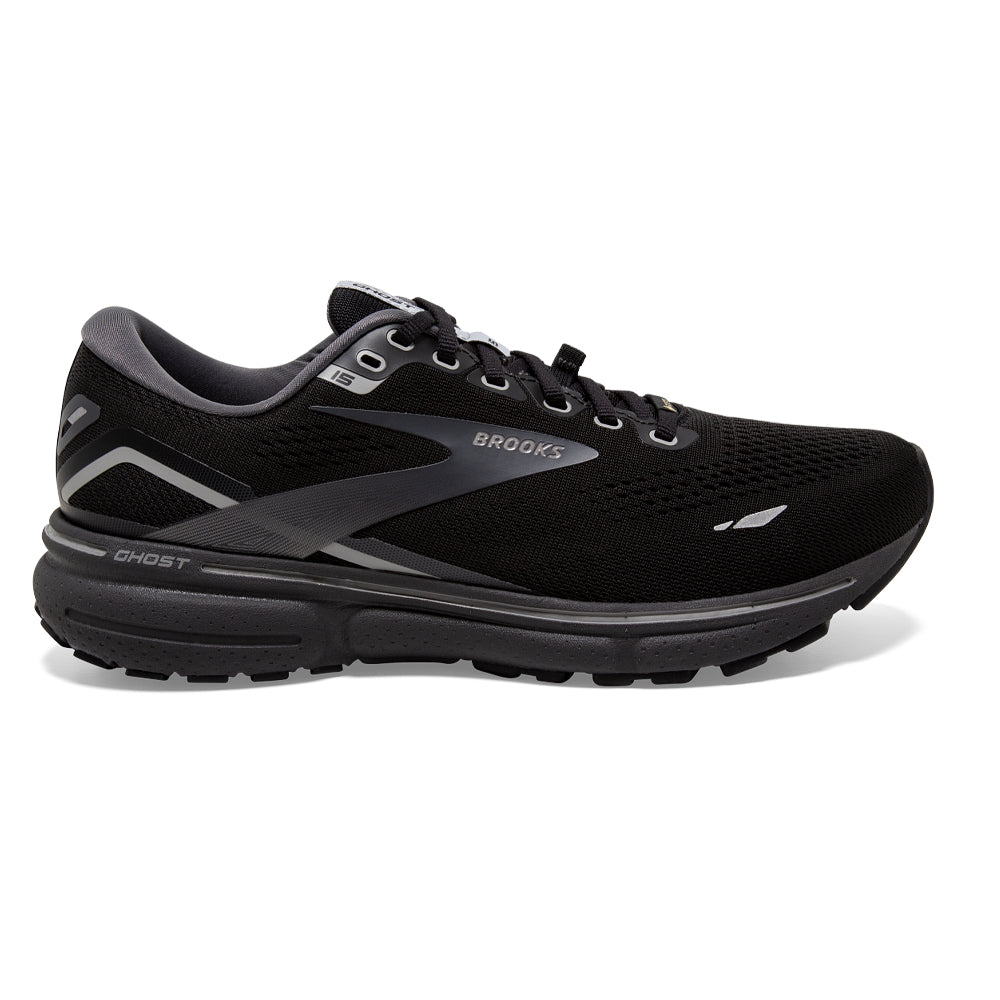 Men's Brooks Ghost 15 GTX, Black/Blackened Pearl/Alloy, 9.5 D Medium