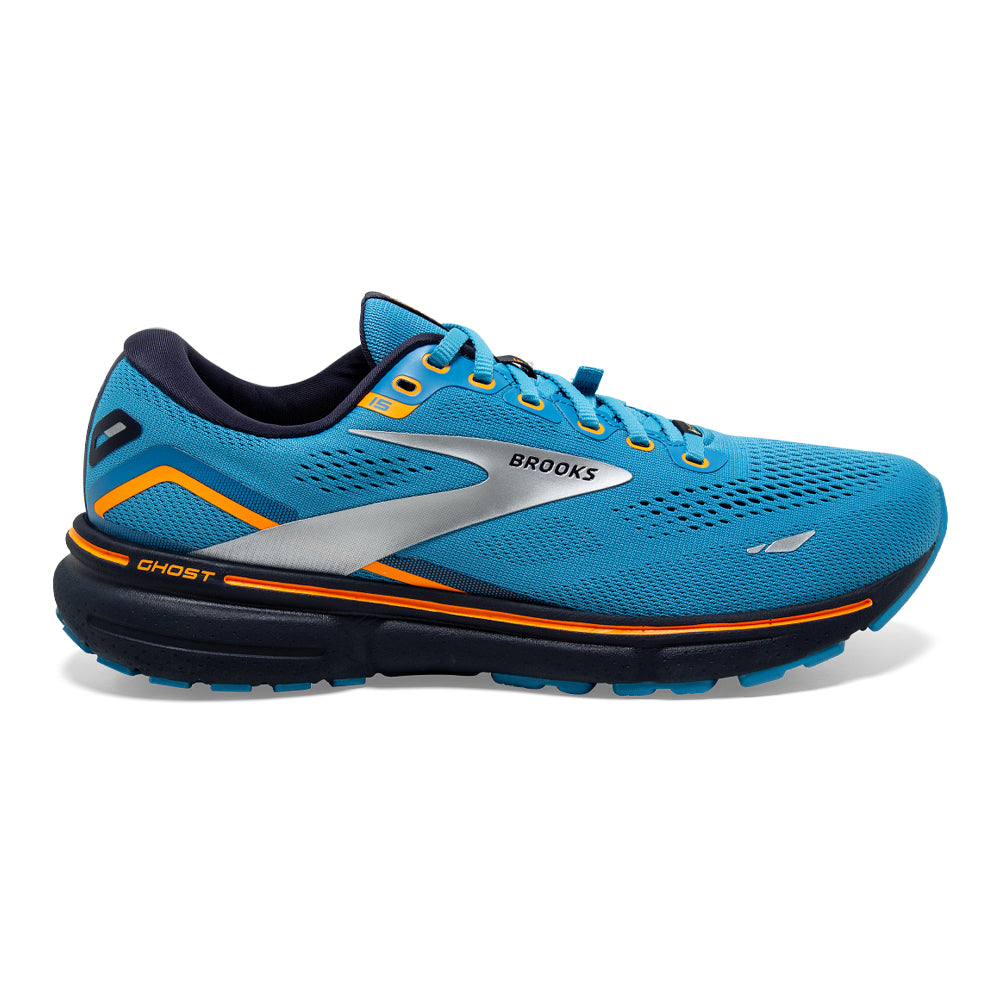 Men's Brooks Ghost 15 GTX, Blue/Peacoat/Orange, 8 D Medium