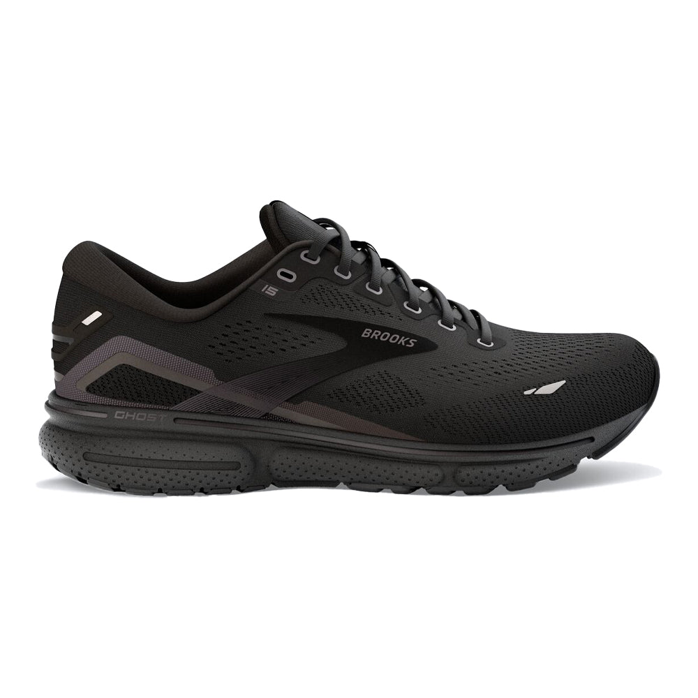 Men's Brooks Ghost 15, Black/Black/Ebony, 14 4E Extra Wide