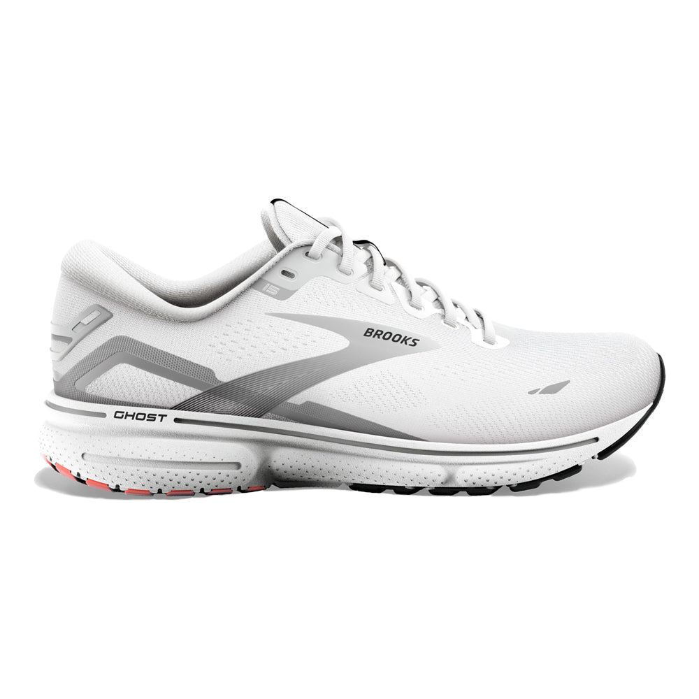 Men's Brooks Ghost 15, White/Black/Flame, 12 D Medium