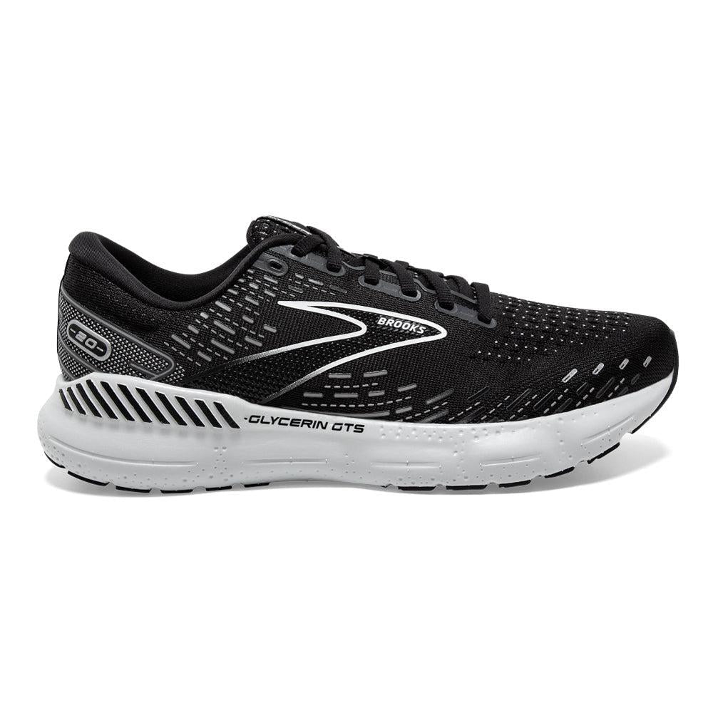 Men's Brooks Glycerin GTS 20, Black/White/Alloy, 9 D Medium