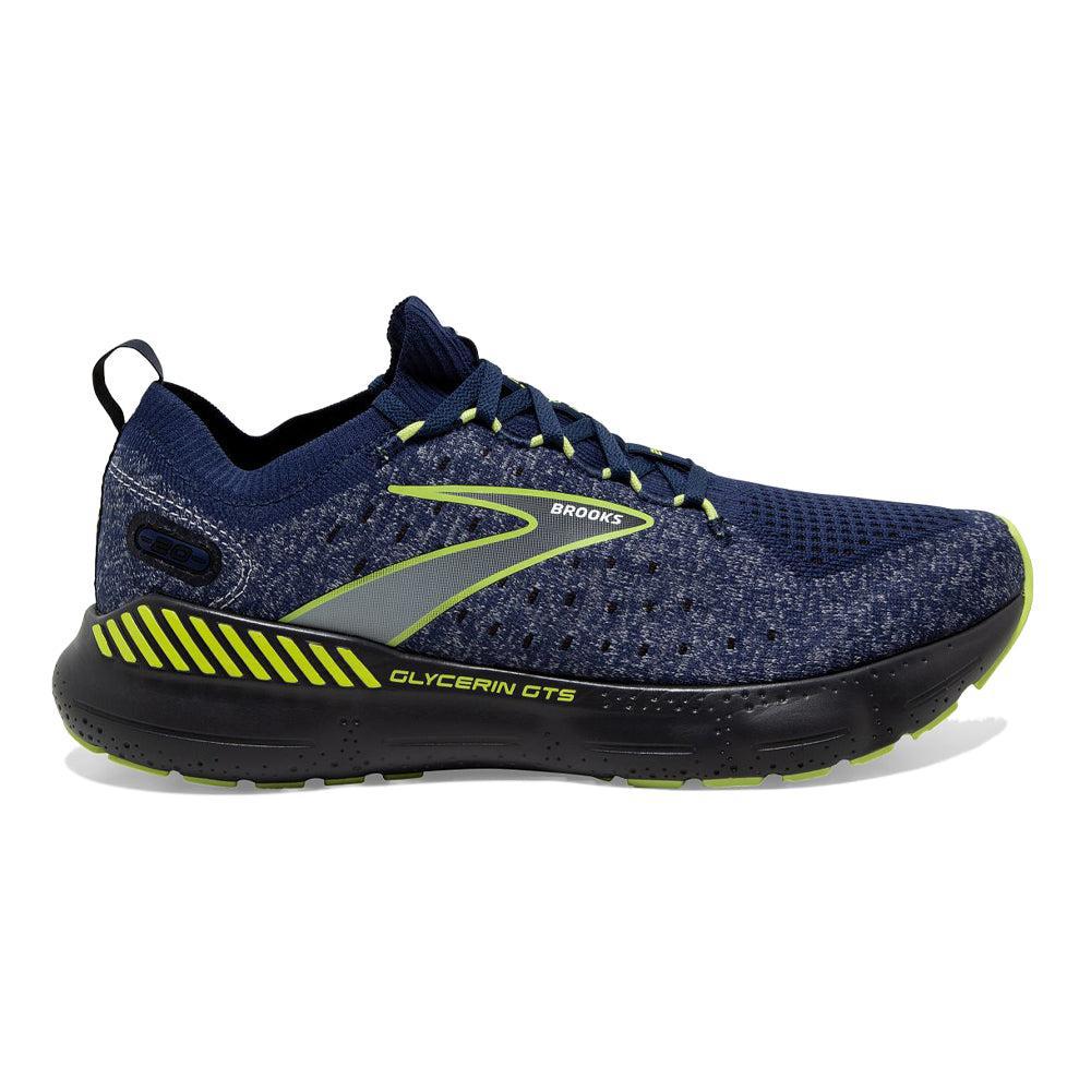 Men's Brooks Glycerin StealthFit GTS 20, Blue/Ebony/Lime, 8.5 D Medium