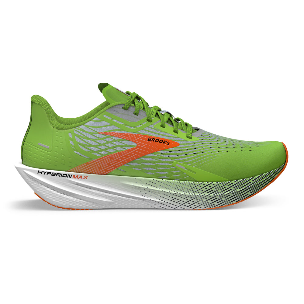 Men's Brooks Hyperion Max, Green Gecko/Red Orange/White, 8.5 D Medium
