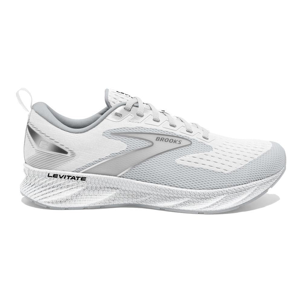 Men's Brooks Levitate 6, Bright White/Oyster Mushroom, 9 D Medium