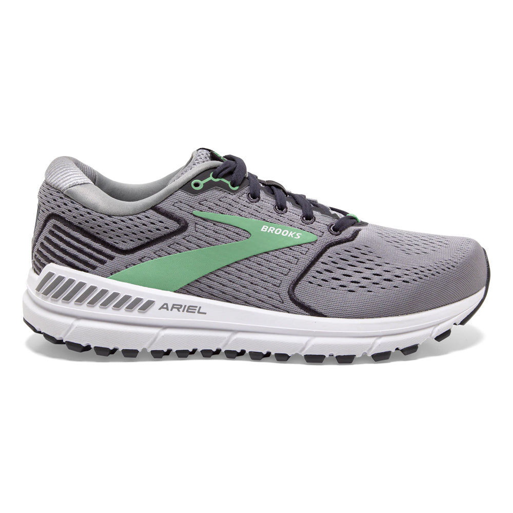 Women's Brooks Ariel '20, Alloy/Blackened Pearl/Green, 8 2E Extra Wide