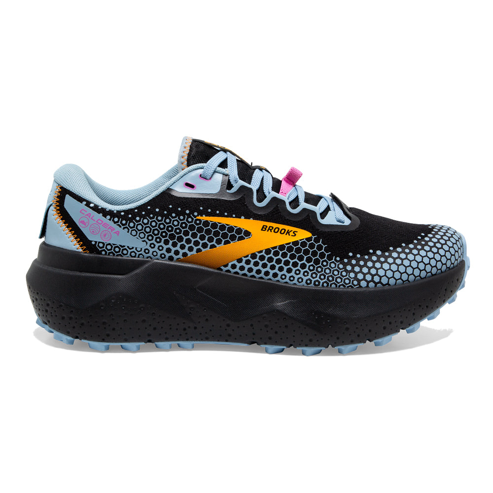 Women's Brooks Caldera 6, Black/Blue/Yellow, 7 B Medium