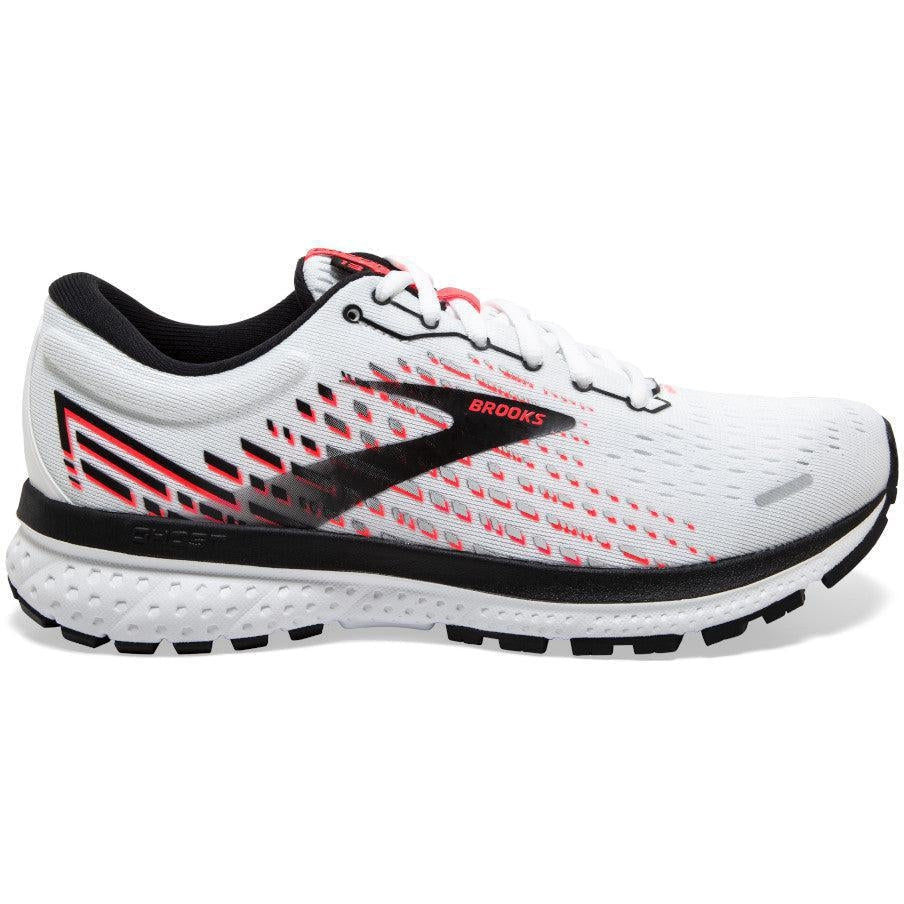 Women's Brooks Ghost 13, White/Pink/Black, 10 B Medium