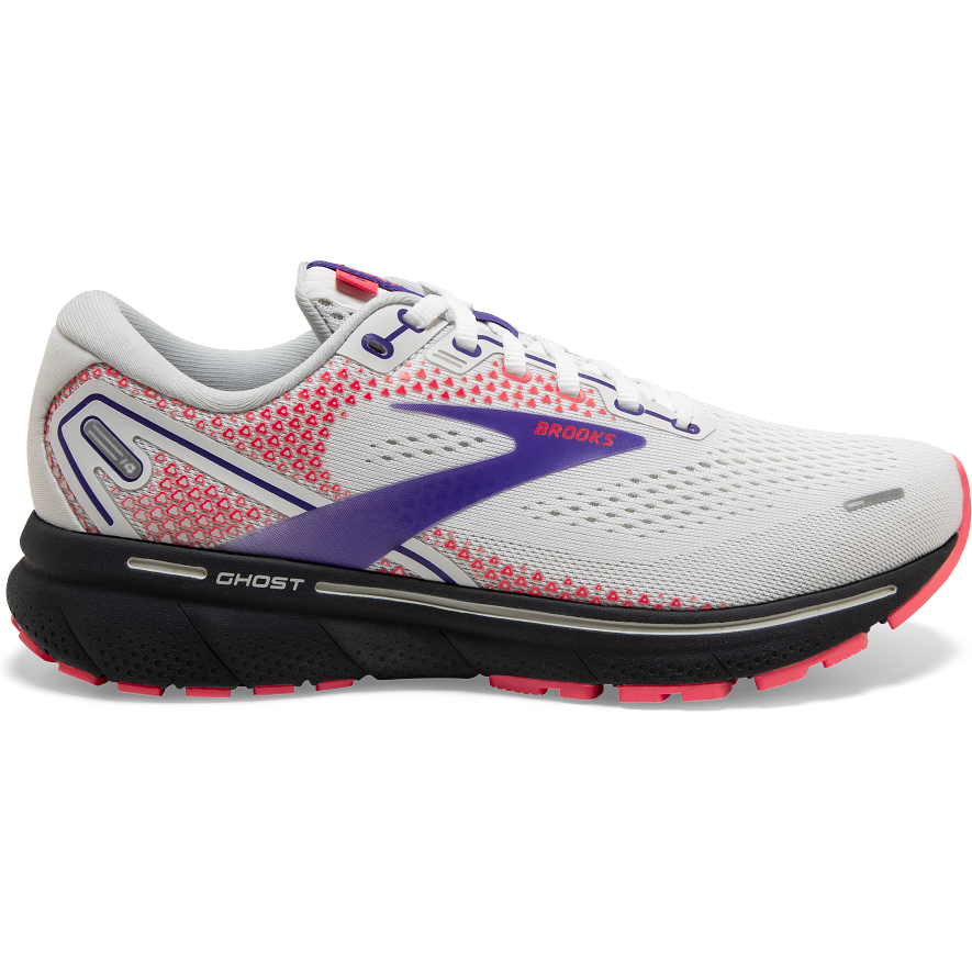 Women's Brooks Ghost 14, White/Purple/Coral, 9.5 B Medium