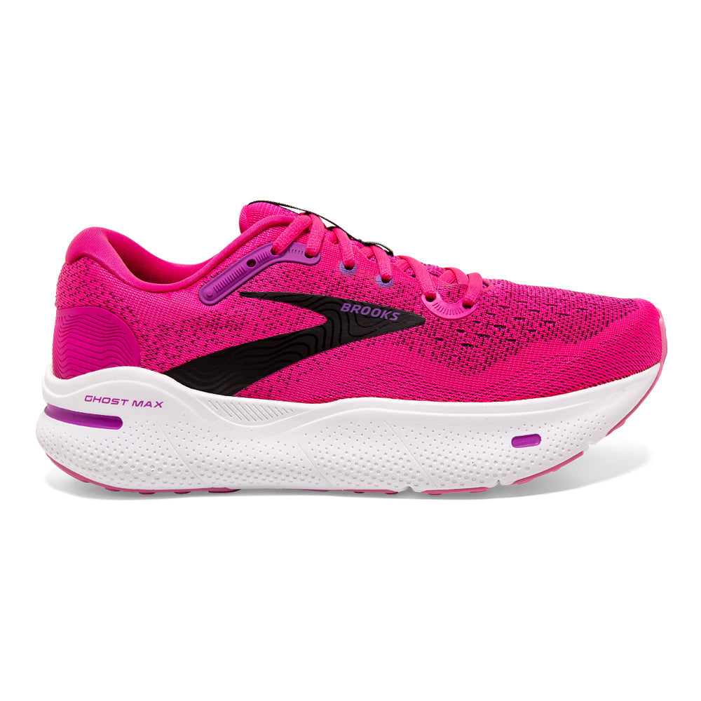 Women's Brooks Ghost Max, Pink Glo/Purple/Black, 7.5 B Medium
