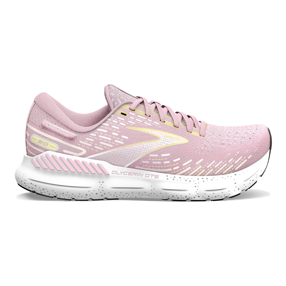 Women's Brooks Glycerin GTS 20, Pink/Yellow/White, 11 B Medium