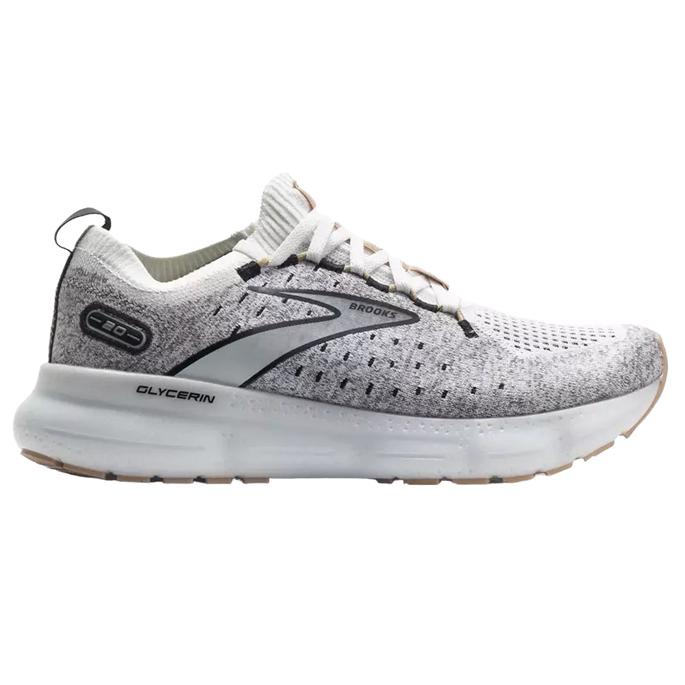 Women's Brooks Glycerin StealthFit 20, White/Black/Cream, 12 B Medium