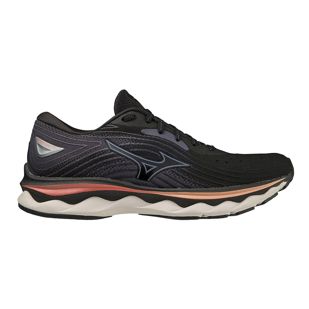 Women's Mizuno Wave Sky 6, Black/Quicksilver, 8 B Medium