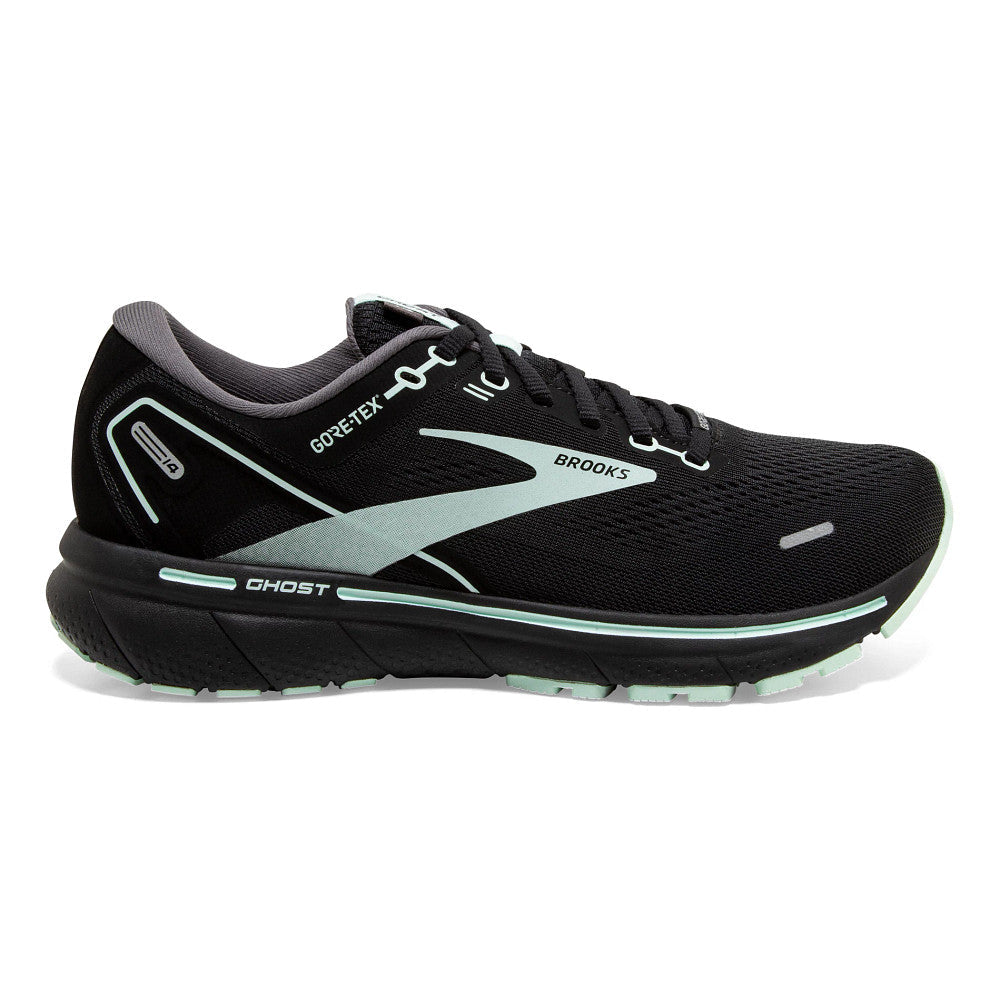 Women's Brooks Ghost 14 GTX, Black/Blackened Pearl/Aquaglass, 8 B Medium