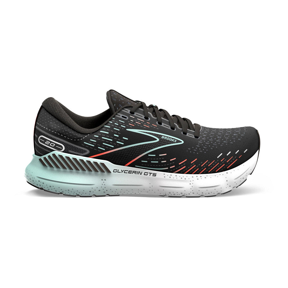 Women's Brooks Glycerin GTS 20, Black/Red/Opal, 6.5 B Medium