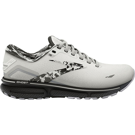 Men's Brooks Ghost 15, White/Ebony/Oyster, 8 D Medium