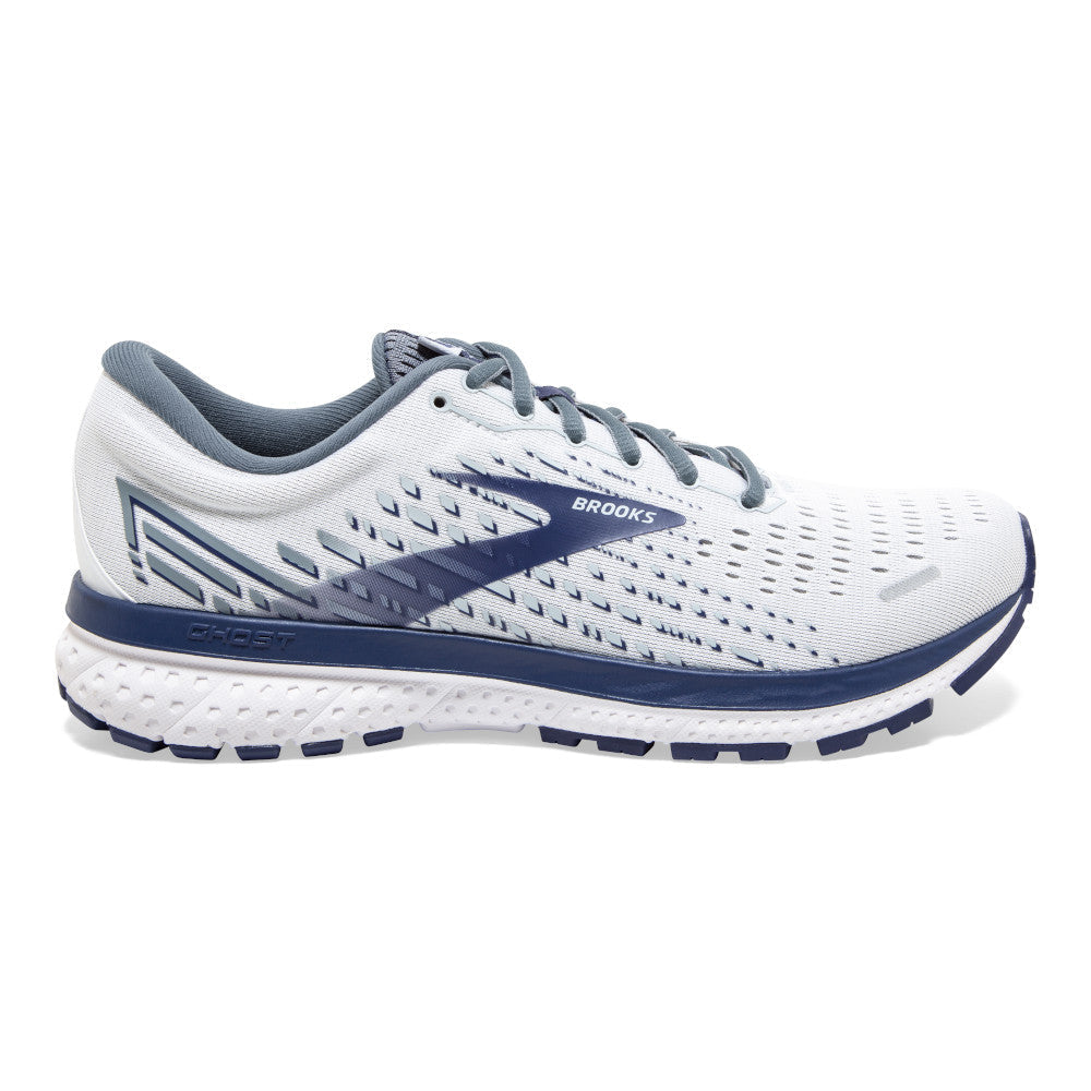 Men's Brooks Ghost 13, White/Grey/Deep Cobalt, 11.5 2E Wide