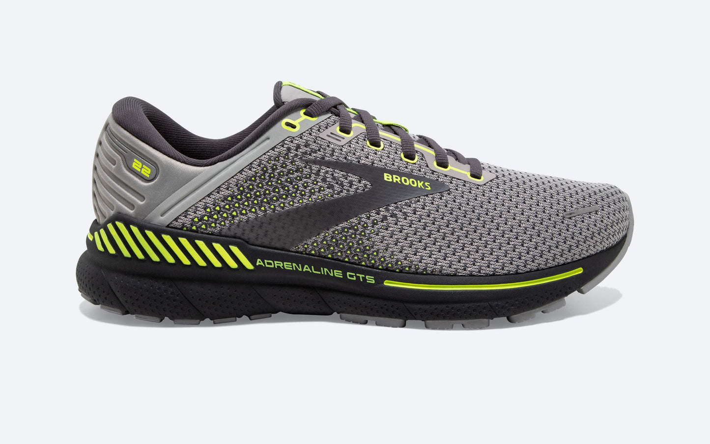 Men's Brooks Adrenaline GTS 22, Grey/Pearl/Nightlife, 8 D Medium