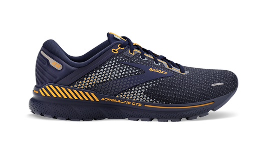 Men's Brooks Adrenaline GTS 22, Peacoat/Grey/Sunflower, 10 D Medium