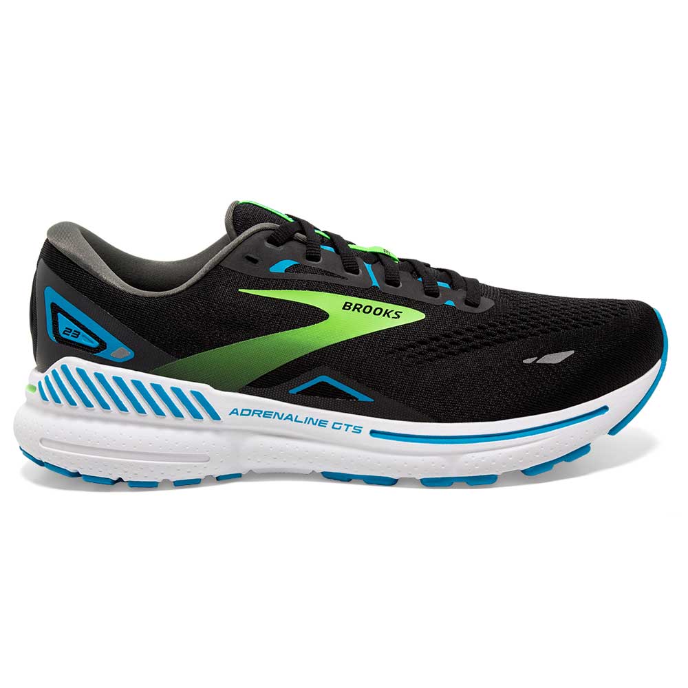 Men's Brooks Adrenaline GTS 23, Black/Hawaiian Ocean/Green, 11 B Narrow