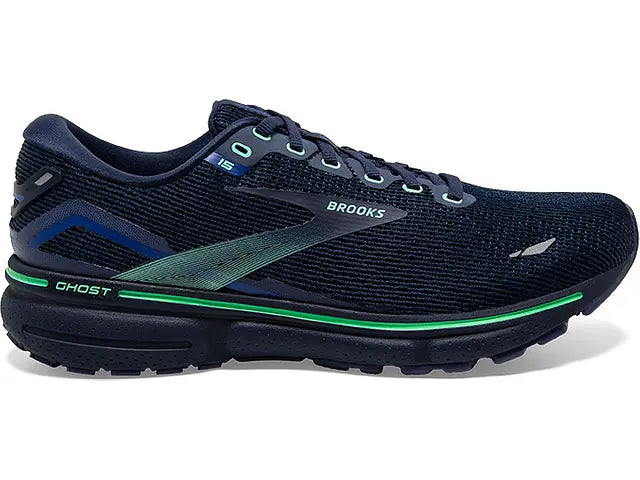 Men's Brooks Ghost 15, Crown Blue/Black/Green, 9.5 D Medium