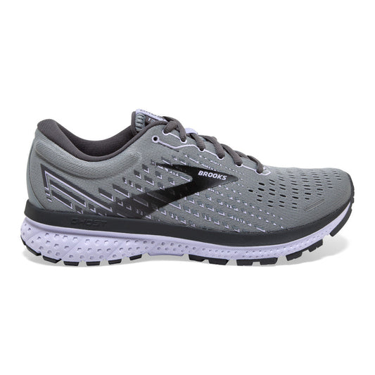 Women's Brooks Ghost 13, Grey/Blackened Pearl/Purple, 6.5 B Medium