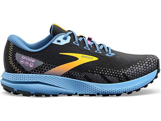 Women's Brooks Divide 3, Black/Blue/Yellow, 9.5 B Medium