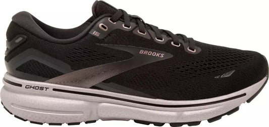 Women's Brooks Ghost 15, Black/Rose Gold, 8.5 D Wide