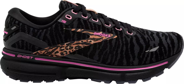 Women's Brooks Ghost 15, Black/Spring Crocus/Sunburn, 5 B Medium