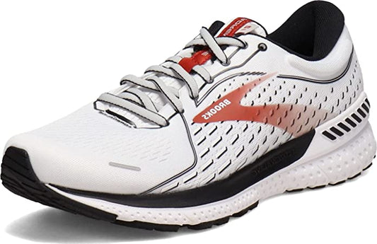Men's Brooks Adrenaline GTS 21, White/Black/Orange, 7.5 D Medium