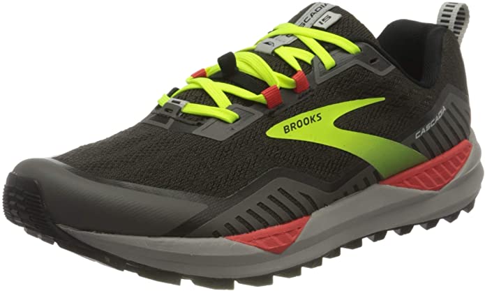 Men's Brooks Cascadia 15, Black/Cherry Tomato, 8 D Medium