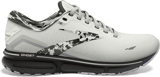 Men's Brooks Ghost 15, White/Ebony/Oyster, 10 D Medium