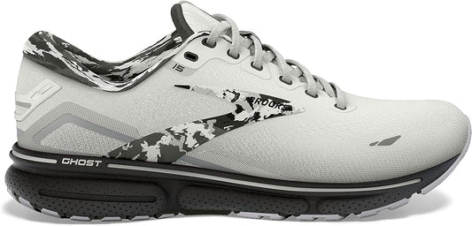 Men's Brooks Ghost 15, White/Ebony/Oyster, 12 D Medium