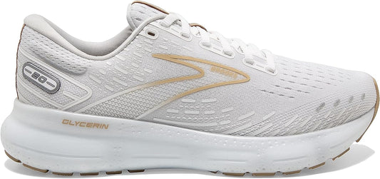 Women's Brooks Glycerin 20, White/Khaki, 10.5 B Medium