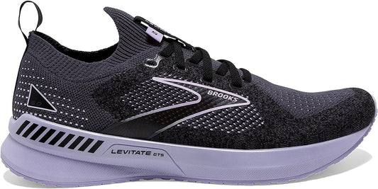 Women's Brooks Levitate Stealthfit GTS 5, Black/Ebony/Lilac, 8 B Medium