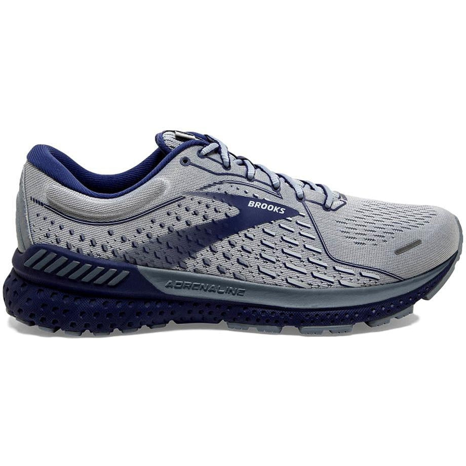 Men's Brooks Adrenaline GTS 21, Grey/Tradewinds/Deep Cobalt, 8 D Medium