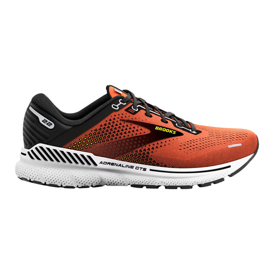 Men's Brooks Adrenaline GTS 22, Orange/Black/White, 9 D Medium