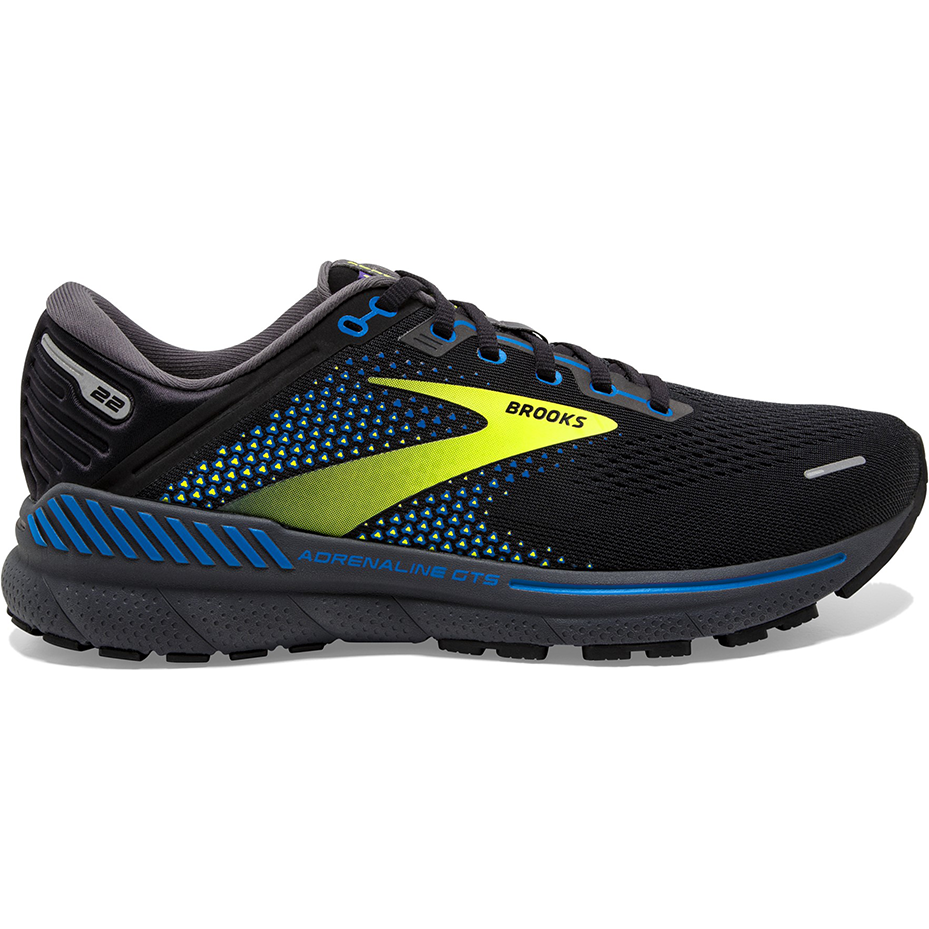Men's Brooks Adrenaline GTS 22, Black/Blue/Nightlife, 7.5 D Medium