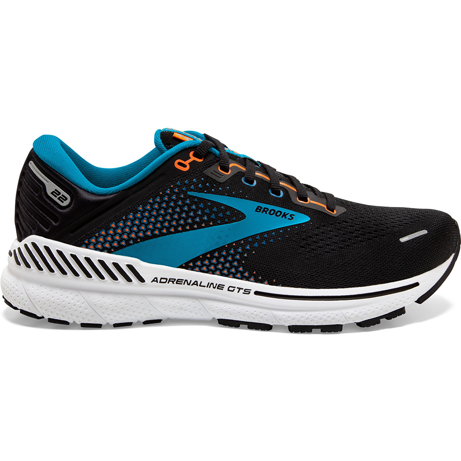 Men's Brooks Adrenaline GTS 22, Black/Blue/Orange, 9 D Medium