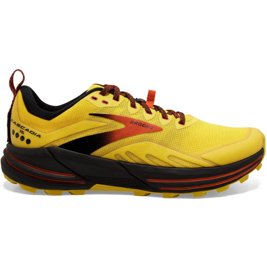 Men's Brooks Cascadia 16, Yellow/Black/Grenadine, 12.5 D Medium