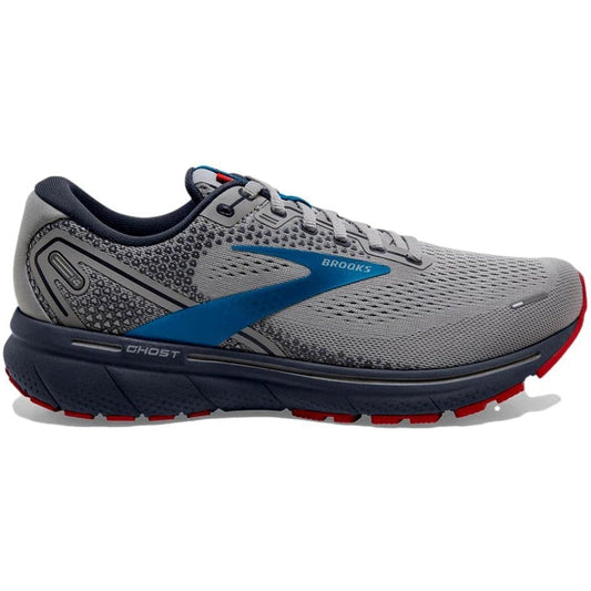 Men's Brooks Ghost 14, Grey/Blue/Red, 9.5 D Medium