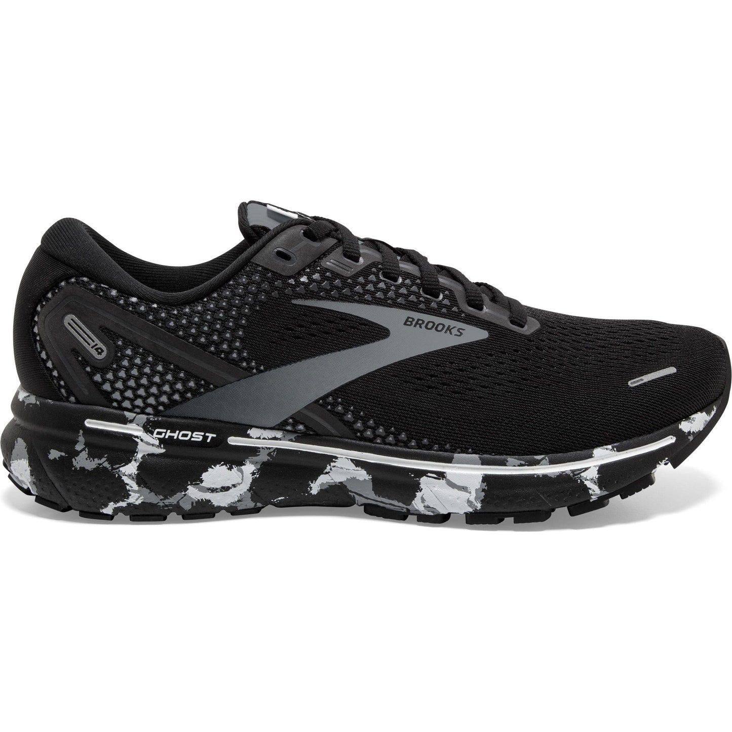 Men's Brooks Ghost 14, Black/Silver, 10 D Medium